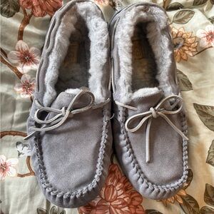 UGG Light Gray Suede Moccasin Slippers